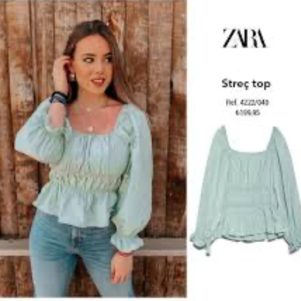 Zara Pouf Stretch Top. Green. Size L